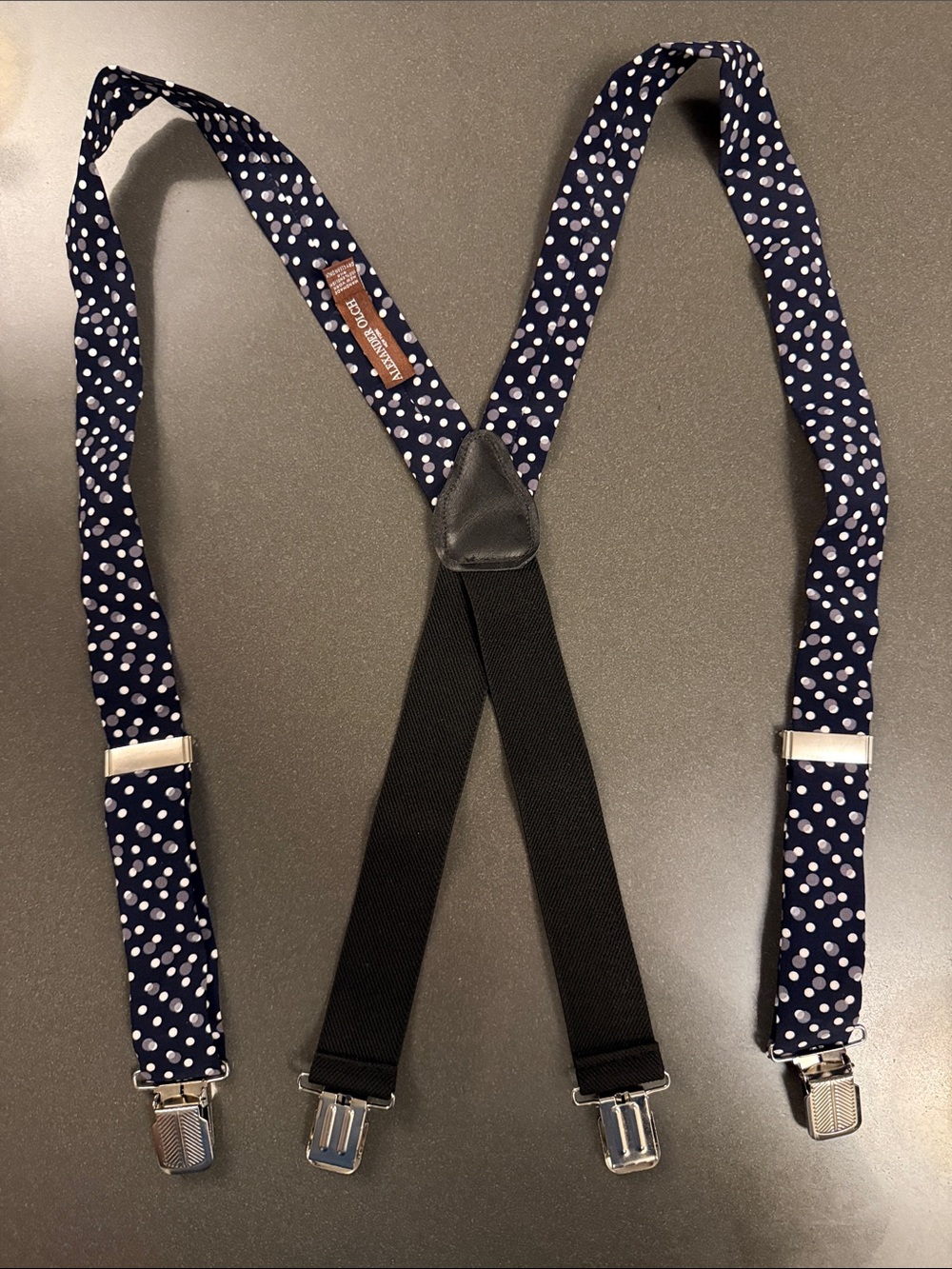 Alexander Olch Silk Polka Dot Navy Blue Suspenders